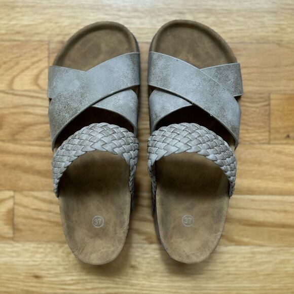 NWOT - Tan Chic Braided Cross Strap Light Slides Platform Sandals - size 37- 6.5 - Picture 5 of 9
